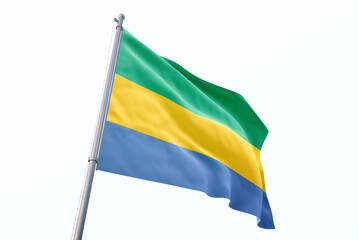 Waving flag of Gabon in white background. Gabon flag for independence day. The symbol of the state on wavy fabric.