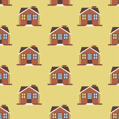 Vector seamless pattern with cute houses in cartoon style.