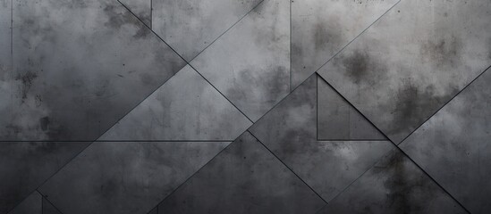 A close up of a grey wall with a geometric pattern of triangles and rectangles, resembling a monochrome photography with tints and shades, against a dark sky with clouds