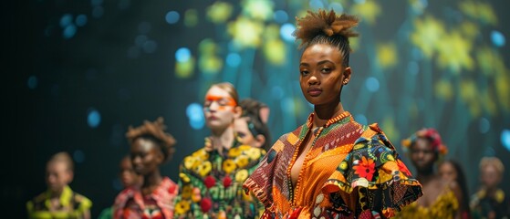 Sustainable fashion show with models wearing eco-friendly fabrics, runway