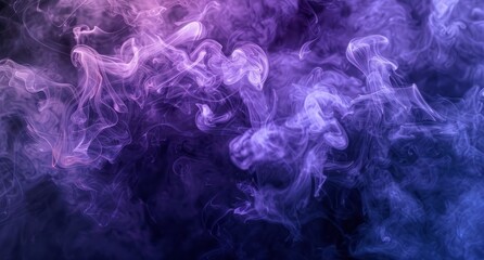Swirling clouds of purple and blue smoke billow against a dark black background.