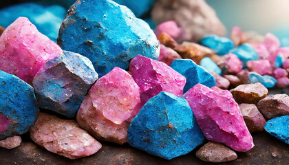 Bunch of pink and blue rocks. Colorful stones. Natural backdrop. - Powered by Adobe