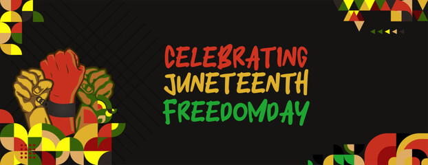 Juneteenth freedom day wide banner. African American Freedom Day to celebrate. Abstract background with geometric design for Juneteenth Freedom day