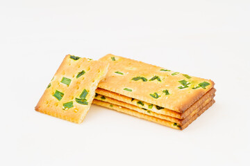 Chive biscuits on white background