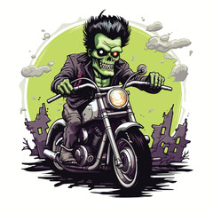 Cool Frankenstein riding motorbike illustration