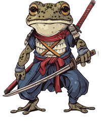 Fototapeta premium Cool Samurai Frog / Vintaged Japanese Samurai Frog Ninja Warrior with Katana Sword and Traditional Samurai Clothing