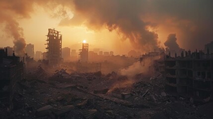 City destroyed by bombs - obrazy, fototapety, plakaty