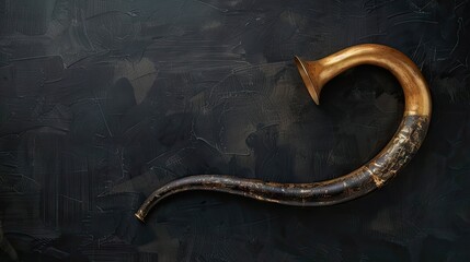 Symbolic Sound: Shofar, a traditional Jewish ram horn, isolated on a striking black background, evoking spiritual depth - obrazy, fototapety, plakaty