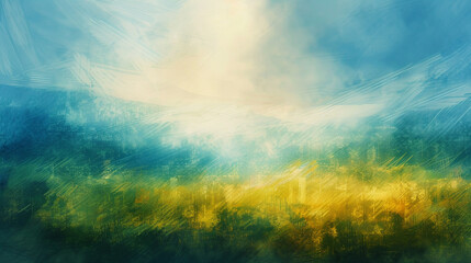 Fototapeta na wymiar Blurred brush strokes creating an abstract sky environment emphasizing the atmosphere and sunlight of a spring day