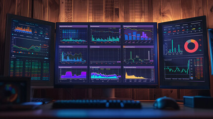 Create a digital dashboard for monitoring real time market data and financial news - obrazy, fototapety, plakaty