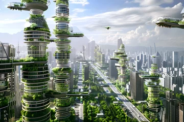 Rolgordijnen Beijing's Eco-Friendly Future: Sky-High Skyscrapers Embody Sustainable Innovation © Thanaphon