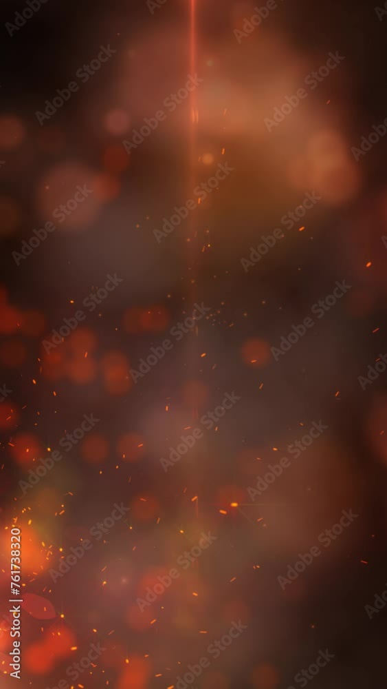 Wall mural vertical sparks and lights fire background 4k loop features orange and red sparks, smoke, and spheri