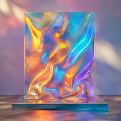 A glass sculpture with the colors of the rainbow