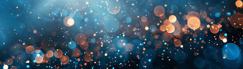 Magical and stylish bokeh background showcasing a myriad of soft glowing orbs against the rich twilight blue of a festive night - obrazy, fototapety, plakaty
