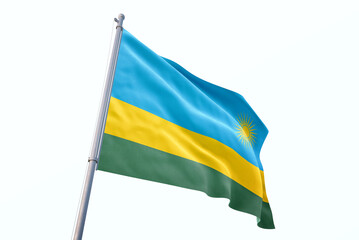 Waving flag of Rwanda in white background. Rwanda flag for independence day. The symbol of the state on wavy fabric.