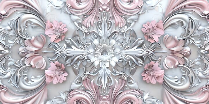 Modern abstract wallpaper with pink, silver, and white tones
