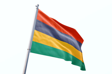 Waving flag of Mauritius in white background. Mauritius flag for independence day. The symbol of the state on wavy fabric.
