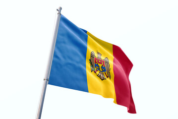 Waving flag of Moldova in white background. Moldova flag for independence day. The symbol of the state on wavy fabric.