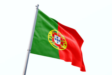Waving flag of Portugal in white background. Portugal flag for independence day. The symbol of the state on wavy fabric.