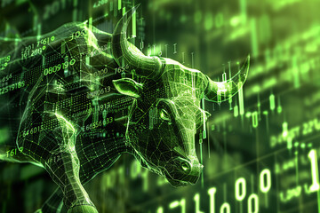 Stock market bull market trading Up green graph - obrazy, fototapety, plakaty