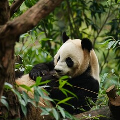 a panda bear in a tree