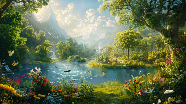 The Garden of Eden is a biblical paradise described in the Book of Genesis symbolizing a pristine and idyllic place where the first humans Adam and Eve lived in harmony with nature
