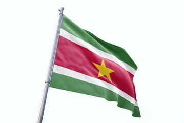 Waving flag of Suriname in white background. Suriname flag for independence day. The symbol of the state on wavy fabric.