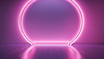 3d render, abstract background with glowing neon circle, colorful rays and floor reflection. Minimalist geometric wallpaper