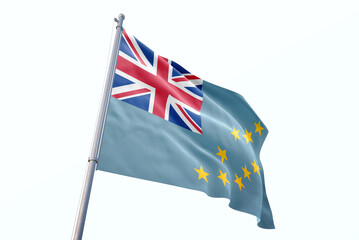 Fototapeta premium Waving flag of Tuvalu in white background. Tuvalu flag for independence day. The symbol of the state on wavy fabric.