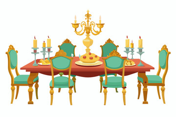 Opulent dining table, flat style, Isolated on white background Vector illustration
