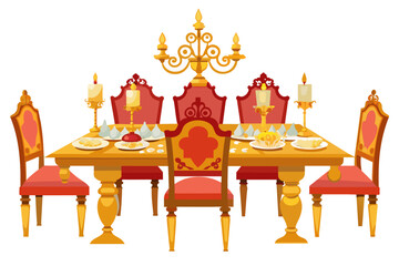 Opulent dining table, flat style, Isolated on white background Vector illustration