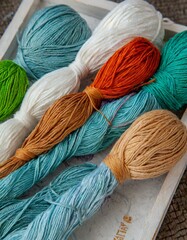 Colorful yarn for embroidery close-up