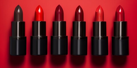 Obraz premium red lipstick and its shades. Concept: spring and summer makeup trends, cosmetic beauty and personal care.