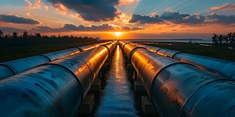 Transitioning to clean energy Hydrogen pipeline replaces natural gas reduces emissions. Concept Clean Energy Transition, Hydrogen Pipeline, Emissions Reduction, Renewable Resources - obrazy, fototapety, plakaty