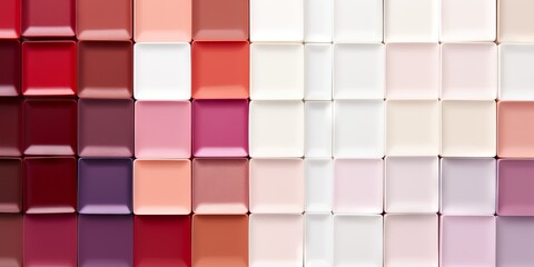 Gradient squares of color palettes from dark red to white, creating a visual transition of shades.
Concept: graphic design, interior palette or makeup.