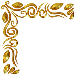 Golden corner decoration grasses and leaves shape. 3d rendering.