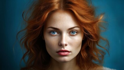  a close up of a woman's face with red hair and freckled freckled freckled hair.