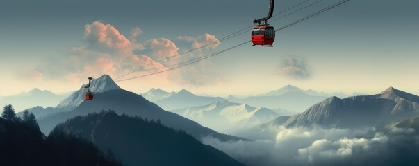 ski lift or Cable car lift in ski resort against blue sky - obrazy, fototapety, plakaty