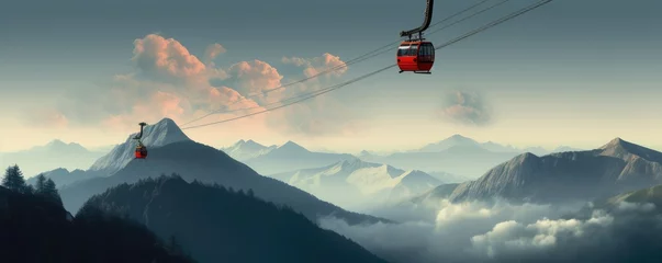 Poster ski lift or Cable car lift in ski resort against blue sky © Michal