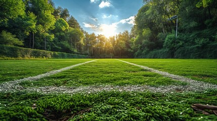 Green football field. AI generate illustration