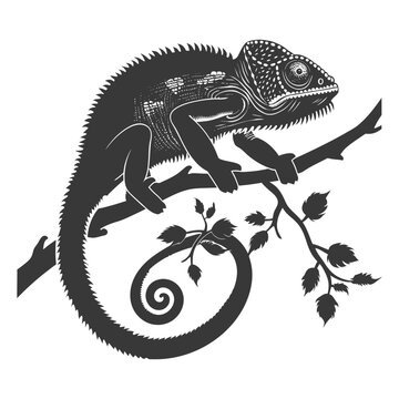 recommend clip art: Silhouette chameleon Animal black color only full body