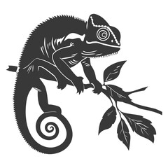 Silhouette chameleon Animal black color only full body - obrazy, fototapety, plakaty