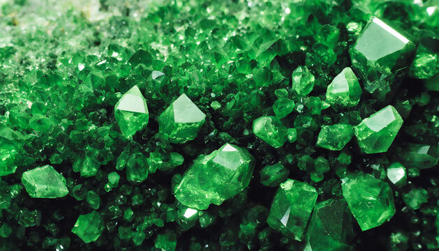 Beautiful Kryptonite crystals texture pattern. Shiny green precious rock. Natural backdrop.