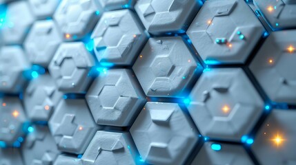 Blue background with blue tech hexagon. AI generate illustration