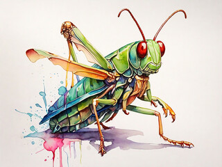 Vibrant Watercolor Grasshopper