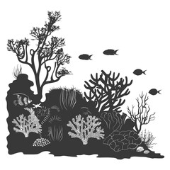 Silhouette Amazing Ocean View Coral Reef Seascape Black Color Only