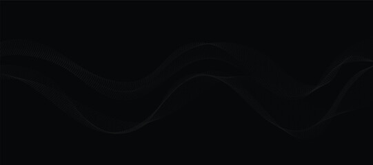 Abstract grey wavy lines on a black background. Vector modern black background template. Dotted wave lines.	