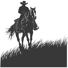 Silhouette cowboy riding horses alone black color only