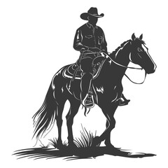 Silhouette cowboy riding horses alone black color only