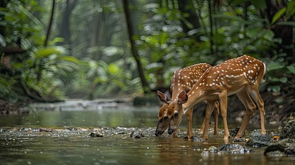 a tropical stream as Sika deer wander along its banks, inviting you to witness the harmony of wildlife and nature in realistic detail.